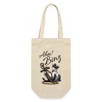 Ahoi Binz ! lustige Möwe mit Anker - Geschenkbeutel für Flaschen - Natur - Vorne