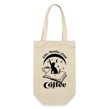 Katze, Buch und Kaffee - Geschenkbeutel für Flaschen - Natur - Vorne