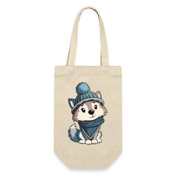 Loup mignon avec écharpe et chapeau à pompon. - Sac à bouteille - nature - Devant