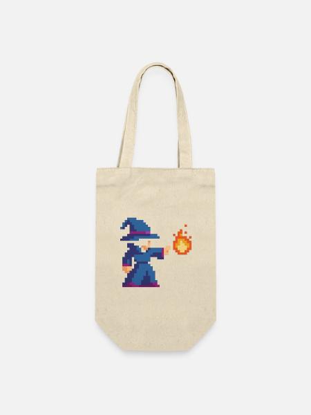 Pixel Wizard und Feuer - Geschenkbeutel für Flaschen - Natur