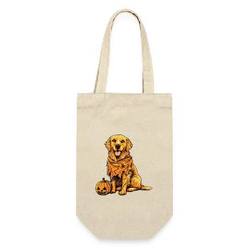 Golden Retriever Hund Halloween Comic Lustig - Geschenkbeutel für Flaschen - Natur - Vorne