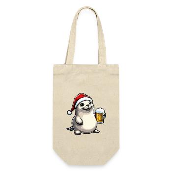 Robbe Tier Bier Xmas Weihnachten - Geschenkbeutel für Flaschen - Natur - Vorne