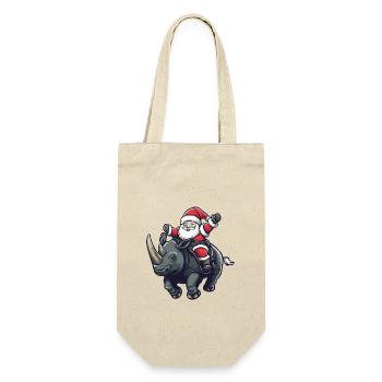 Nashorn Weihnachtsmann - Geschenkbeutel für Flaschen - Natur - Vorne