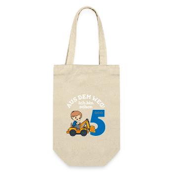 5. Geburtstag Bagger Junge - Geschenkbeutel für Flaschen - Natur - Vorne