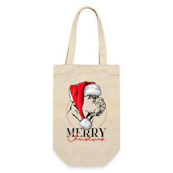 Santa Bordeauxdogge Merry Christmas Wilsigns - Geschenkbeutel für Flaschen - Natur - Vorne