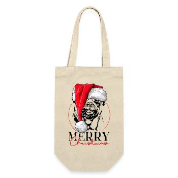 Santa Mops Merry Christmas Hunde Hund Wilsigns - Geschenkbeutel für Flaschen - Natur - Vorne