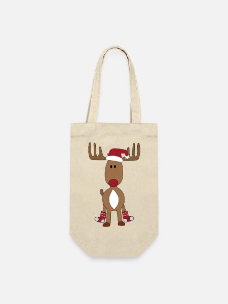 Lustiger Elch zu Weihnachten - Geschenkbeutel für Flaschen - Natur