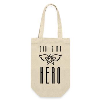 Dad is my Hero schwarz - Geschenkbeutel für Flaschen - Natur - Vorne