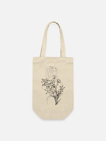 Frau Blumen Selbstvertrauen - Geschenkbeutel für Flaschen - Natur