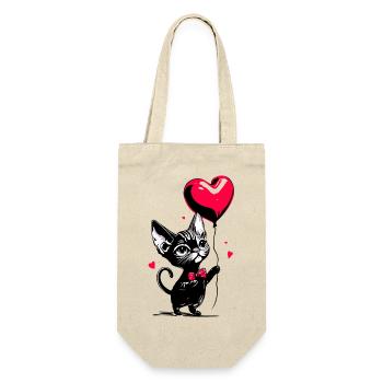 Katze Sphynx Herz Luftballon - Heartful Creatures - Geschenkbeutel für Flaschen - Natur - Vorne