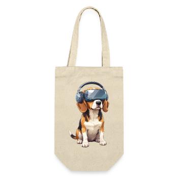 Süßer Beagle Hund Cartoon Gamer Virtual Reality - Geschenkbeutel für Flaschen - Natur - Vorne