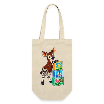 Fröhliches Okapi mit bunten Bilderwürfeln - Geschenkbeutel für Flaschen - Natur - Vorne