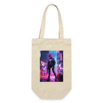 Cyberpunk-Operative in Neonstadt - Geschenkbeutel für Flaschen - Natur - Vorne