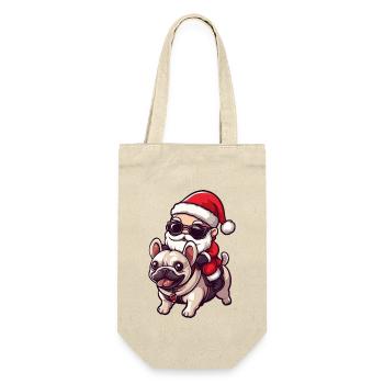 French Buldog Dog Santa Claus Cartoon - Gift Bag for Bottles - nature - Front