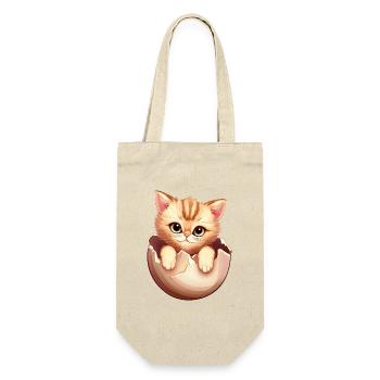 Katzenbaby Schlüpft aus Ei, Süßes Tierdesign - Geschenkbeutel für Flaschen - Natur - Vorne