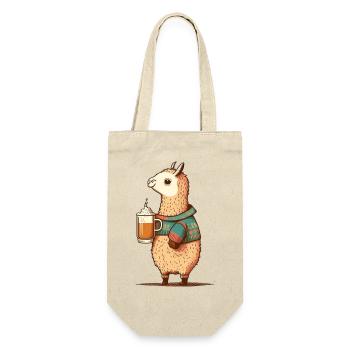 Sweet llama with sweater and beer. Alpaca Gift - Gift Bag for Bottles - nature - Front