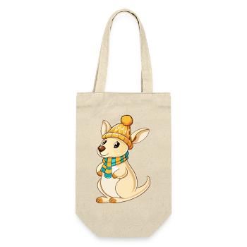 Mignon kangourou avec écharpe et chapeau à pompon. - Sac à bouteille - nature - Devant