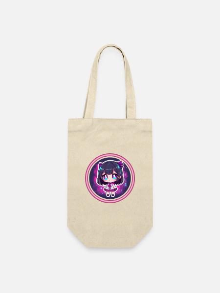 Neon-Chibi in Cyberstadt - Geschenkbeutel für Flaschen - Natur