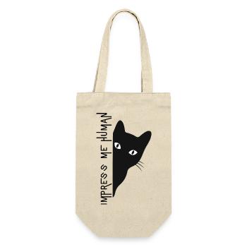 IMPRESS ME HUMAN Funny Cat Zitate Katzen Gedanken - Geschenkbeutel für Flaschen - Natur - Vorne