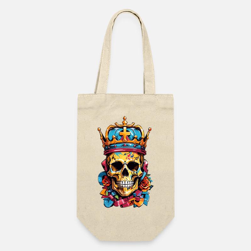 Totenkopf mit Krone - Geschenkbeutel für Flaschen - Natur