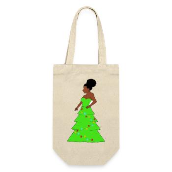 Afro Woman xmas tree, African Christmas - Gift Bag for Bottles - nature - Front