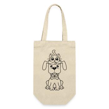 Hund Katze Zwei Freunde Team Kätzchen 2 Duo Crew - Geschenkbeutel für Flaschen - Natur - Vorne