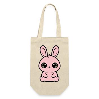 Kawaii Hase Rosa Große Augen Süß - Geschenkbeutel für Flaschen - Natur - Vorne