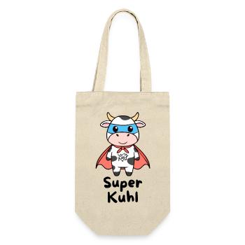 Super Kuhl – Superhelden Kuh - Geschenkbeutel für Flaschen - Natur - Vorne