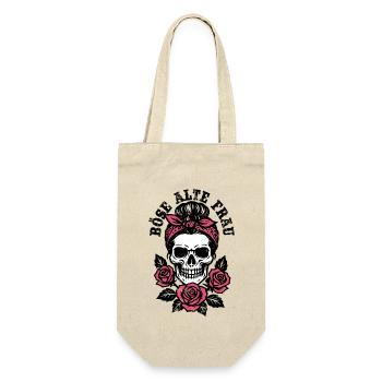 Böse alte Frau - Totenkopf - Rosen - Spruch - Geschenkbeutel für Flaschen - Natur - Vorne