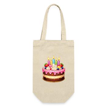 Geburtstagskuchen mit Kerzen - Geschenkbeutel für Flaschen - Natur - Vorne