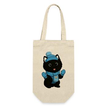 Cuddly dog with blue hat and scarf - Gift Bag for Bottles - nature - Front