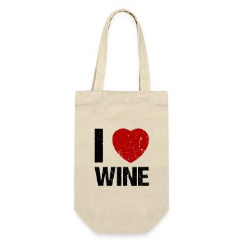 I love Wine Weinliebhaber Wein - Geschenkbeutel für Flaschen - Natur - Vorne