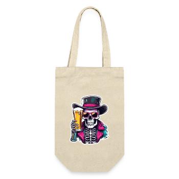 Skull / Totenkopf / Skelett / Gothic / Bier - Geschenkbeutel für Flaschen - Natur - Vorne