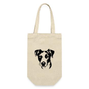 Jack Russel Terrier Hund Kopf - Geschenkbeutel für Flaschen - Natur - Vorne
