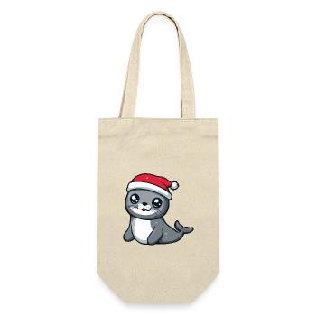 Robbe Tier Weihnachten Christmas - Geschenkbeutel für Flaschen - Natur - Vorne