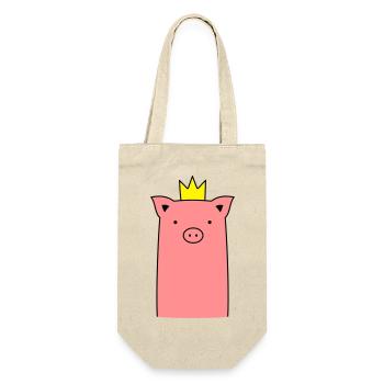 Sau Ferkel Schweinchen mit Krone Geschenk - Geschenkbeutel für Flaschen - Natur - Vorne