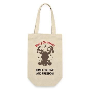 Weihnachtsgeschenkidee. Rentier. Love. Freedom - Geschenkbeutel für Flaschen - Natur - Vorne