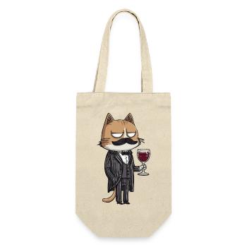 Mafia Cat with Wine | Funny Cartoon Illustration - Geschenkbeutel für Flaschen - Natur - Vorne