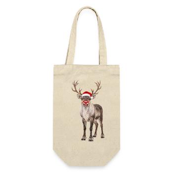Rentier mit Weihnachtsmütze Rudolf - Geschenkbeutel für Flaschen - Natur - Vorne