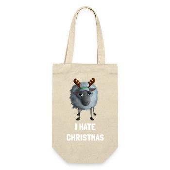 I hate Christmas Schaf - Weihnachtsmuffel Geweih - Geschenkbeutel für Flaschen - Natur - Vorne