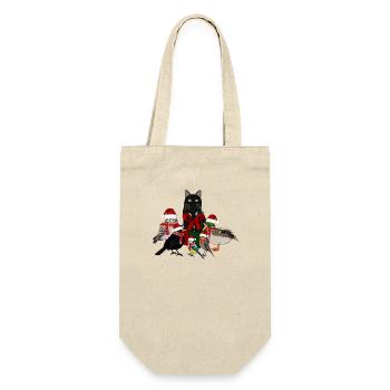 Amsel Rotkehlchen Eule Ente mit Katze Weihnachten - Geschenkbeutel für Flaschen - Natur - Vorne