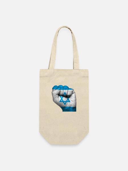 Flagge Israels auf geschlossener Faust gemalt - Geschenkbeutel für Flaschen - Natur