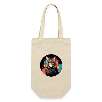 Portrait de chat mignon en technique d'aquarelle dans un cercle - Sac à bouteille - nature - Devant