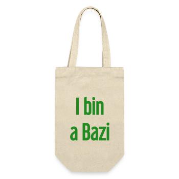 I bin a Bazi – Bayerischer Spruch mit Humor - Geschenkbeutel für Flaschen - Natur - Vorne