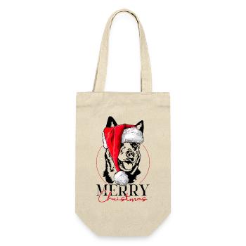 Santa Australian Cattle Dog Merry Christmas Hunde - Geschenkbeutel für Flaschen - Natur - Vorne