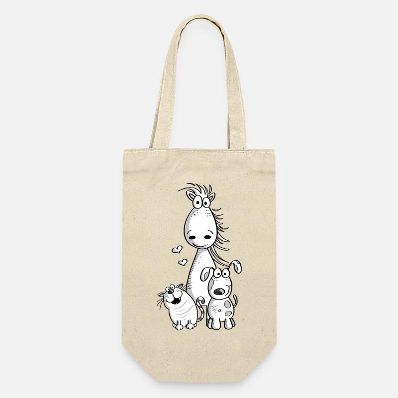 Beste Freunde I Pferd Hund Katze Comic - Geschenkbeutel für Flaschen - Natur