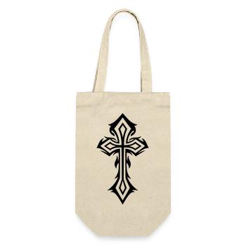 Großes Kreuz mit Zacken und Dornen, gothic style. - Geschenkbeutel für Flaschen - Natur - Vorne