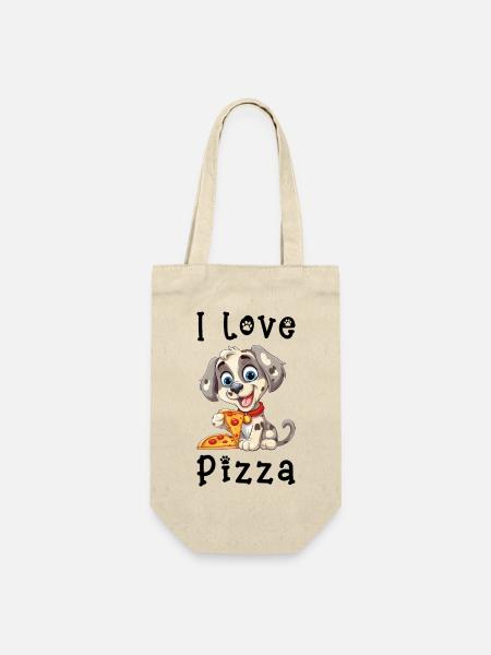 Hund I Love Pizza Spruch Lustig Humor Cartoon - Geschenkbeutel für Flaschen - Natur