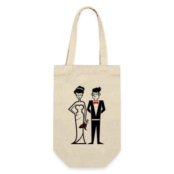 Hochzeit Ehepaar Braut Bräutigam - Geschenkbeutel für Flaschen - Natur - Vorne