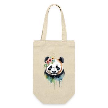 Aquarell Panda umgeben von Blumen - Geschenkbeutel für Flaschen - Natur - Vorne